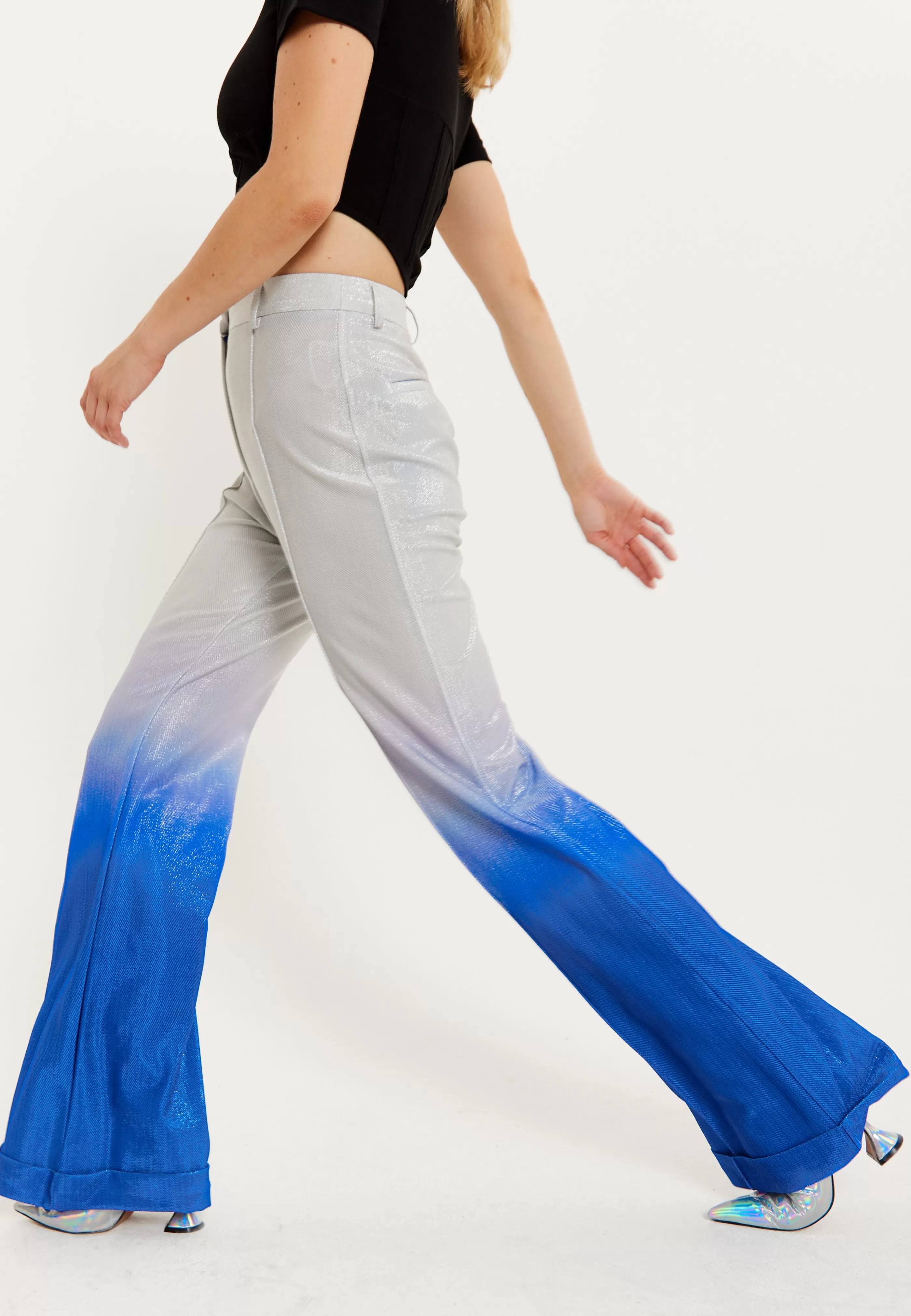 Cheap Ombre Shimmer Trousers In Blue And Silver Suits | Skirts & Trousers