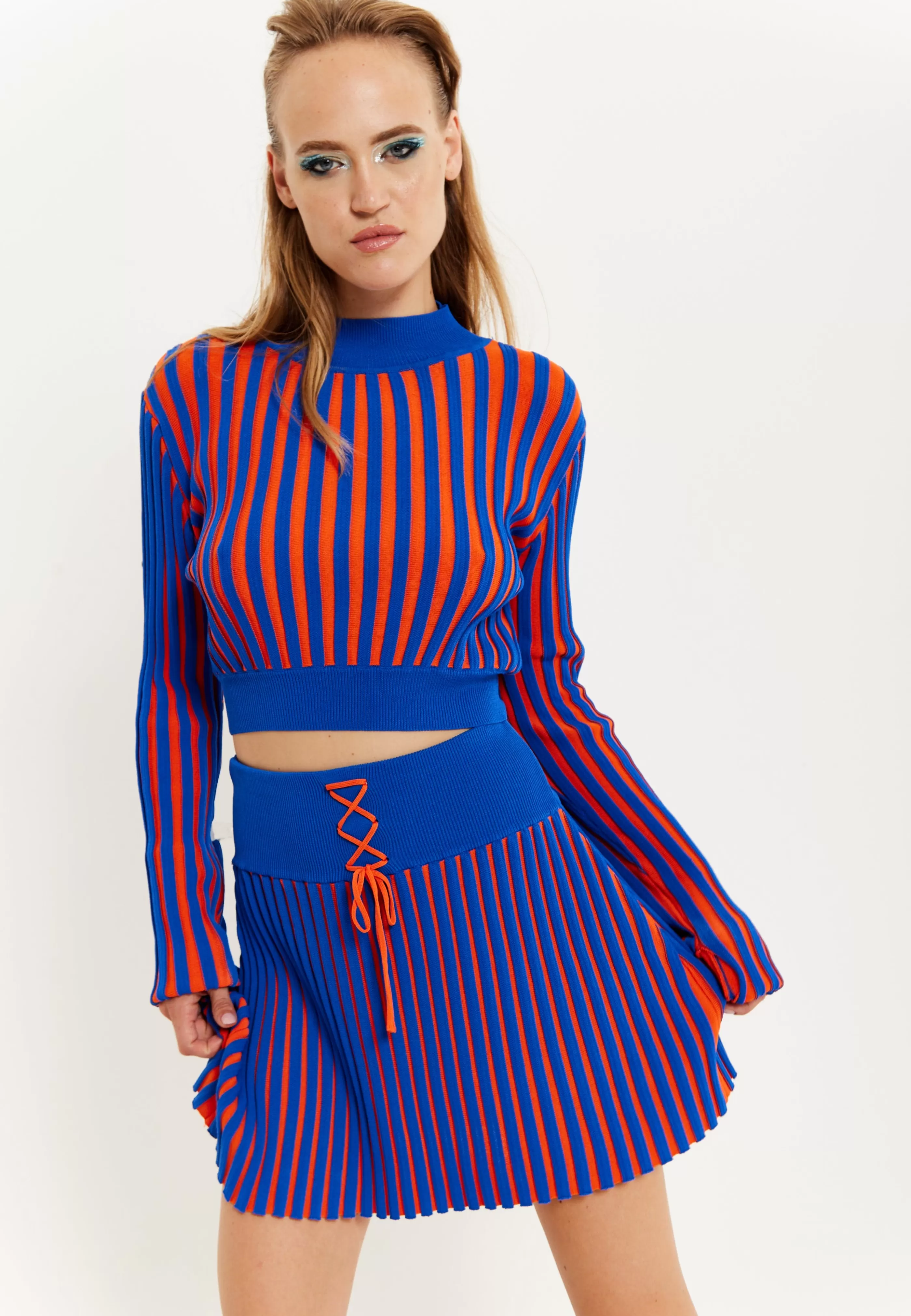 Fashion Orange And Blue Knitted Mini Skirt Skirts & Trousers