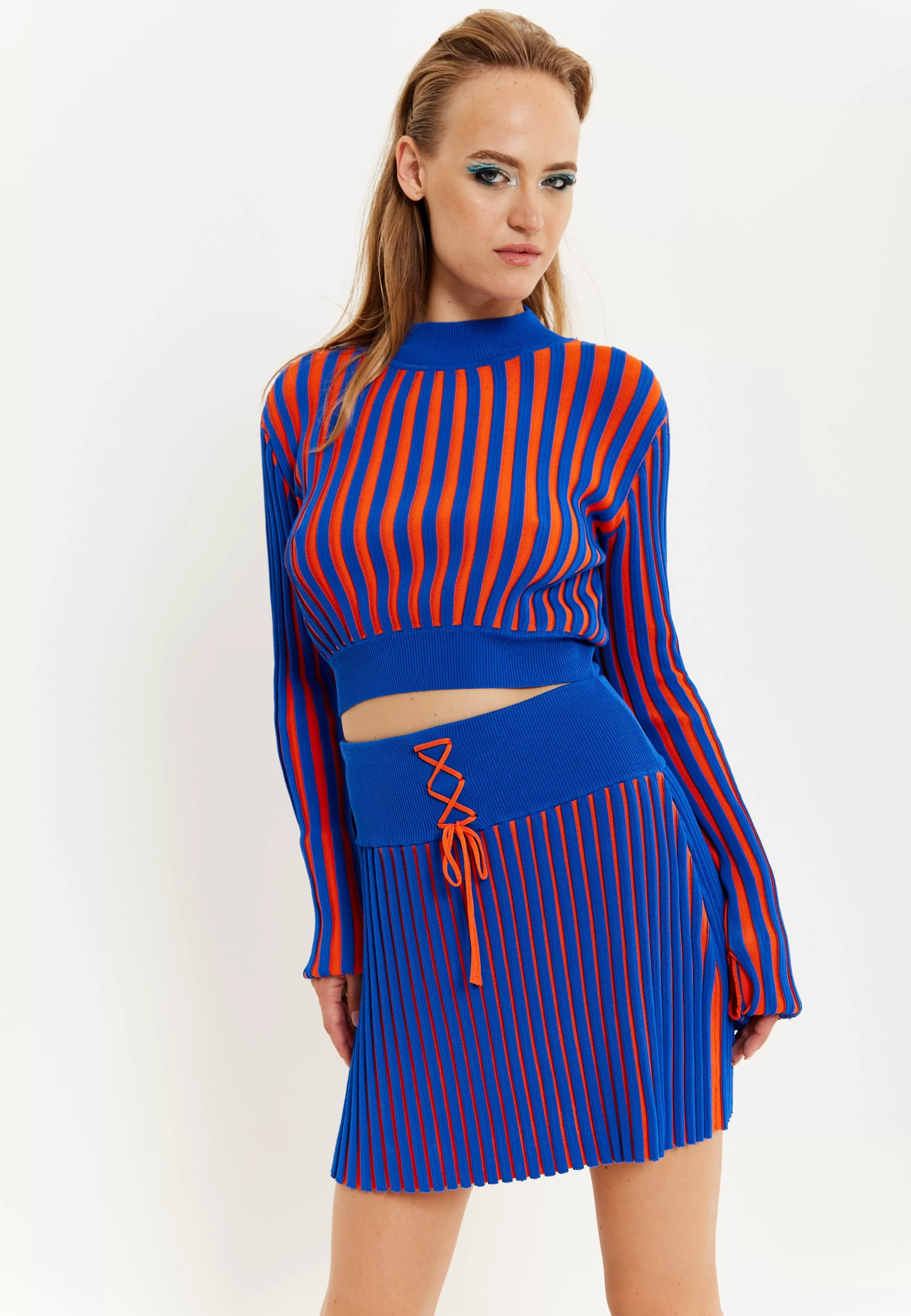 Fashion Orange And Blue Knitted Mini Skirt Skirts & Trousers
