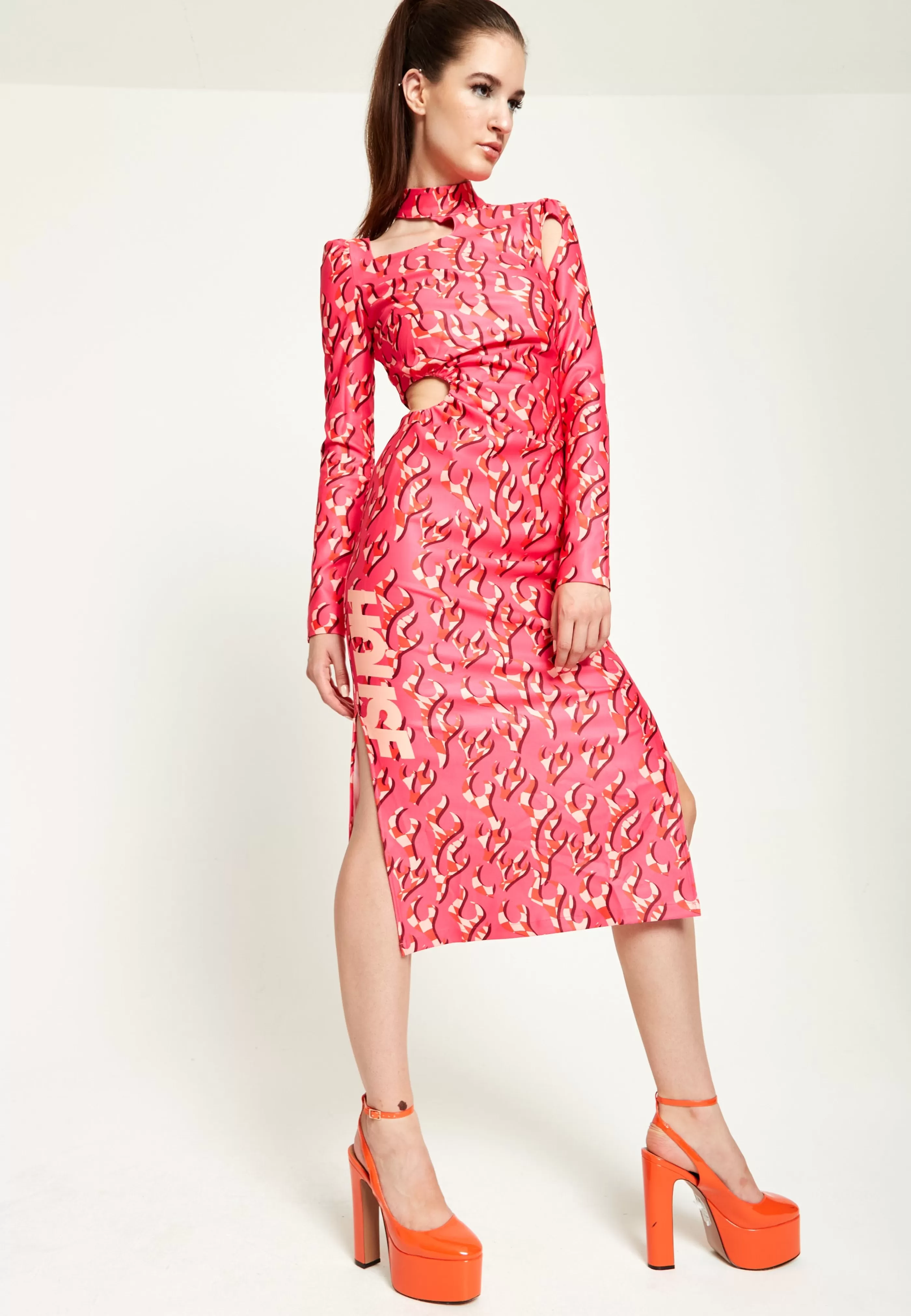 Flash Sale Flame Clashing Colours Midi Dress With Cut Out D Dresses | Dresses