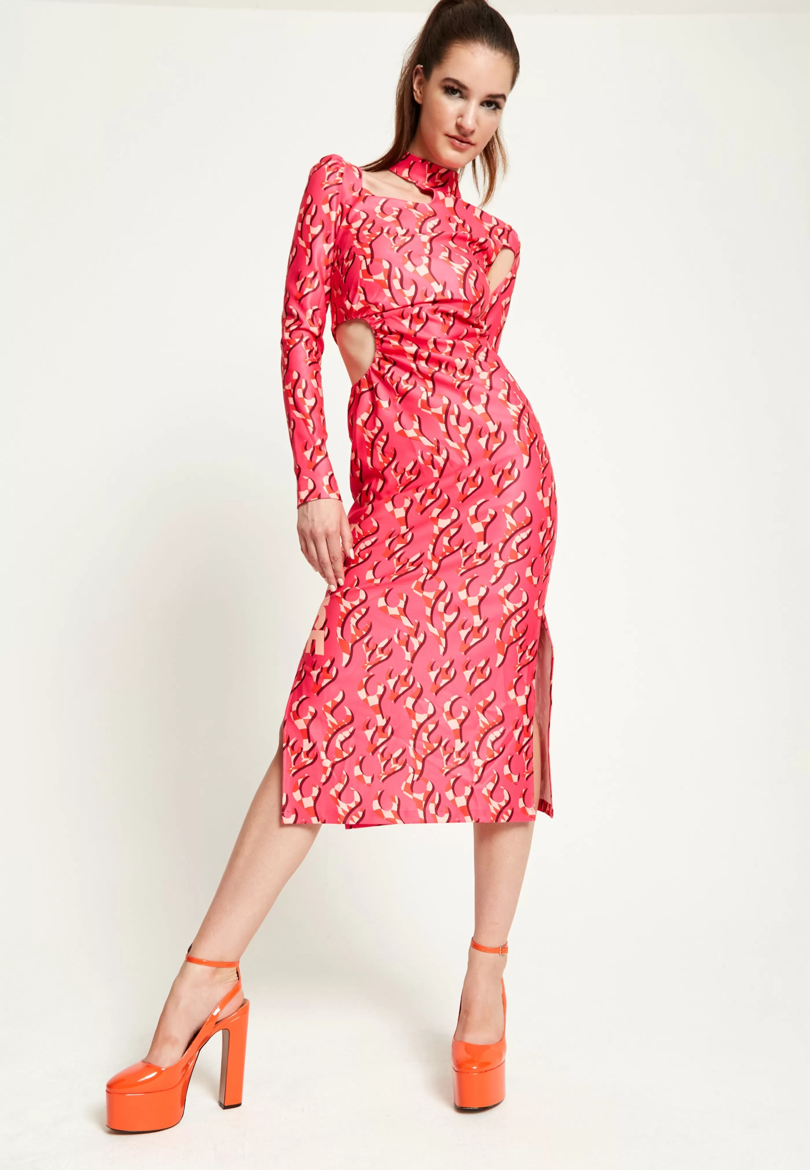 Flash Sale Flame Clashing Colours Midi Dress With Cut Out D Dresses | Dresses