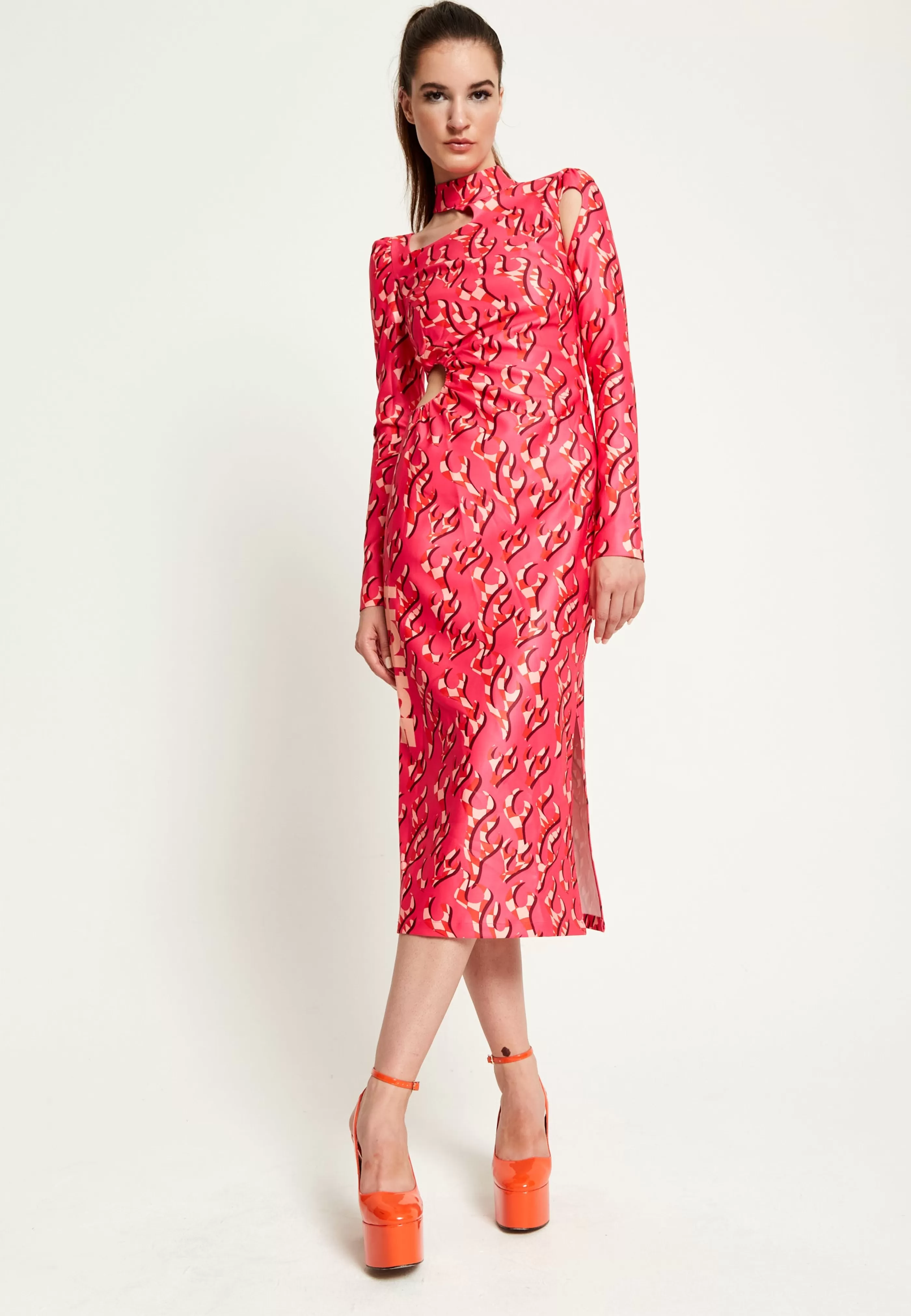Flash Sale Flame Clashing Colours Midi Dress With Cut Out D Dresses | Dresses