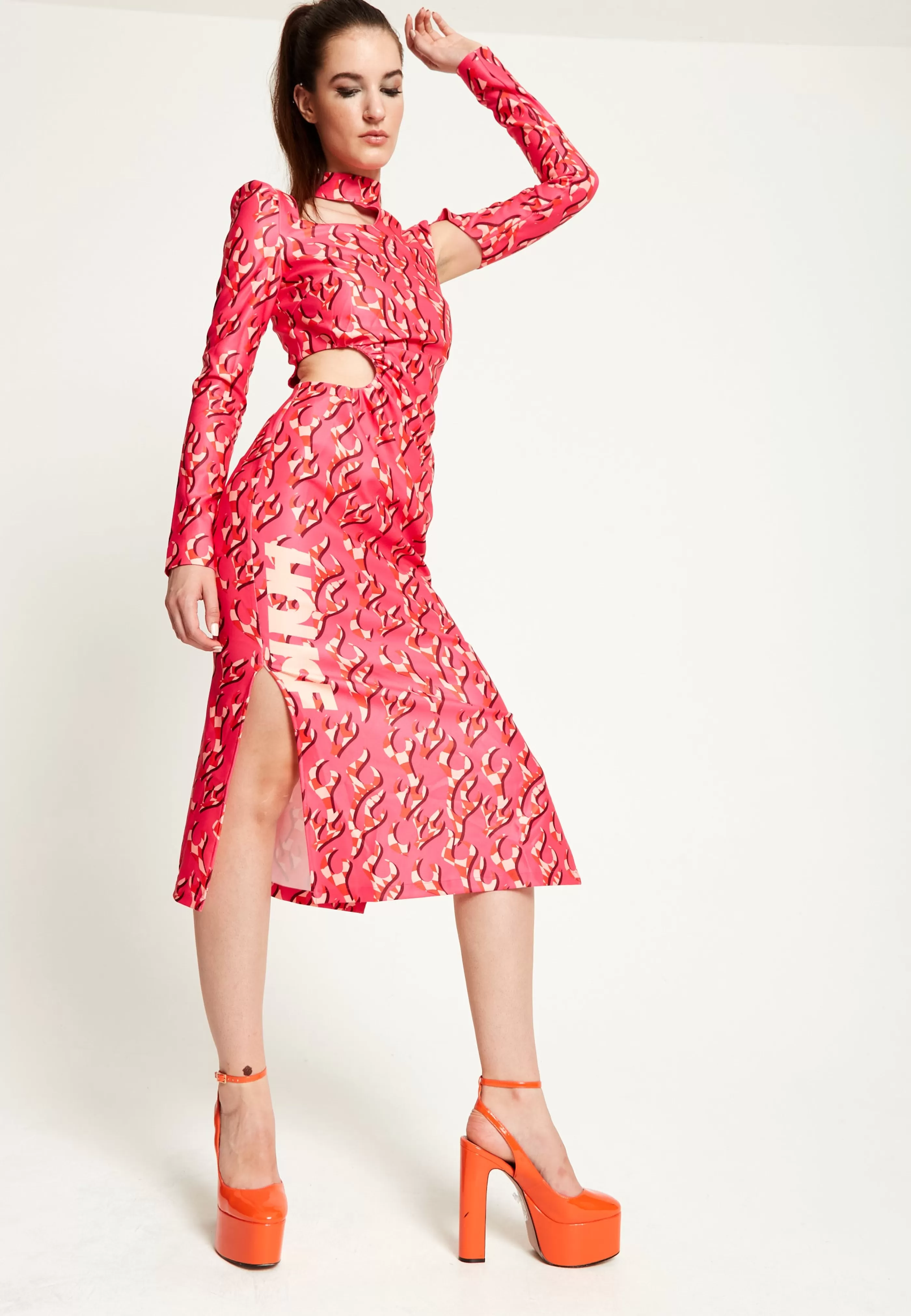 Flash Sale Flame Clashing Colours Midi Dress With Cut Out D Dresses | Dresses