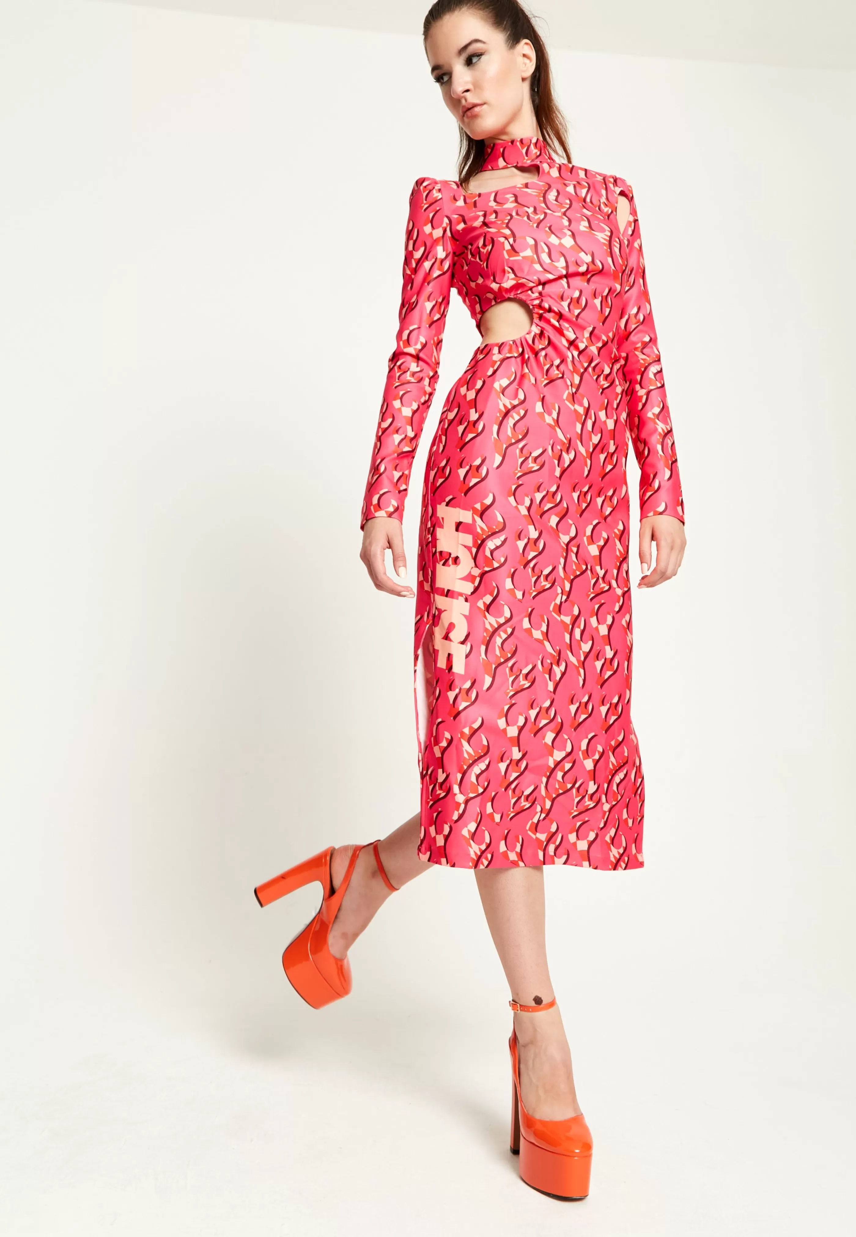Flash Sale Flame Clashing Colours Midi Dress With Cut Out D Dresses | Dresses