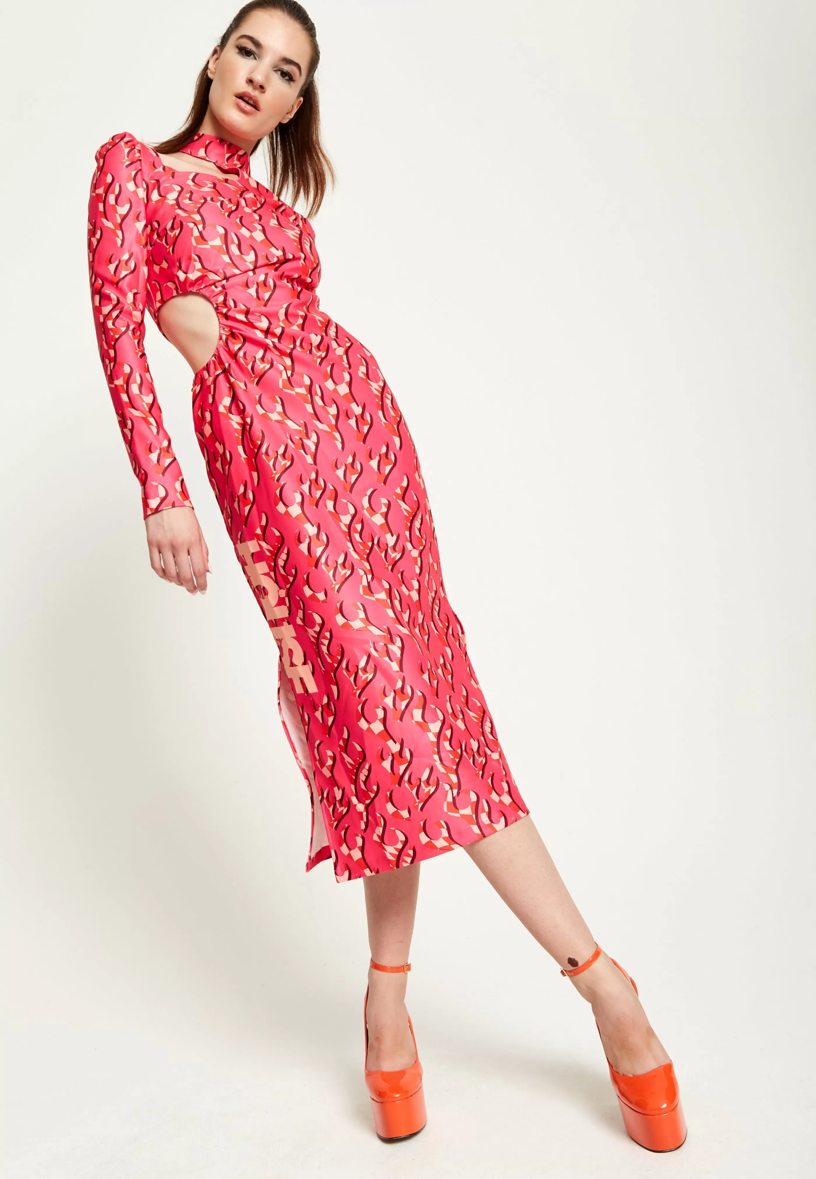 Flash Sale Flame Clashing Colours Midi Dress With Cut Out D Dresses | Dresses
