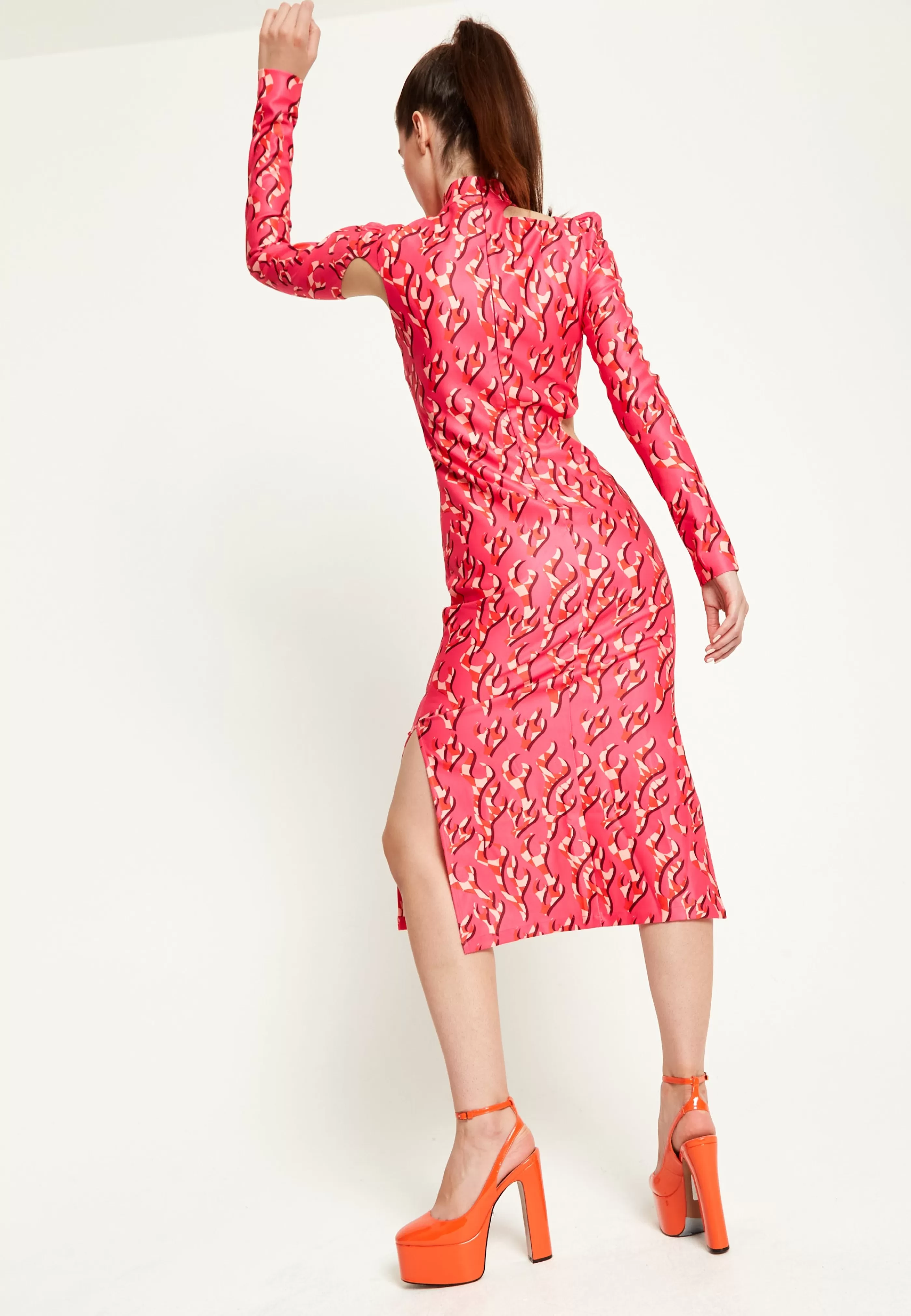 Flash Sale Flame Clashing Colours Midi Dress With Cut Out D Dresses | Dresses