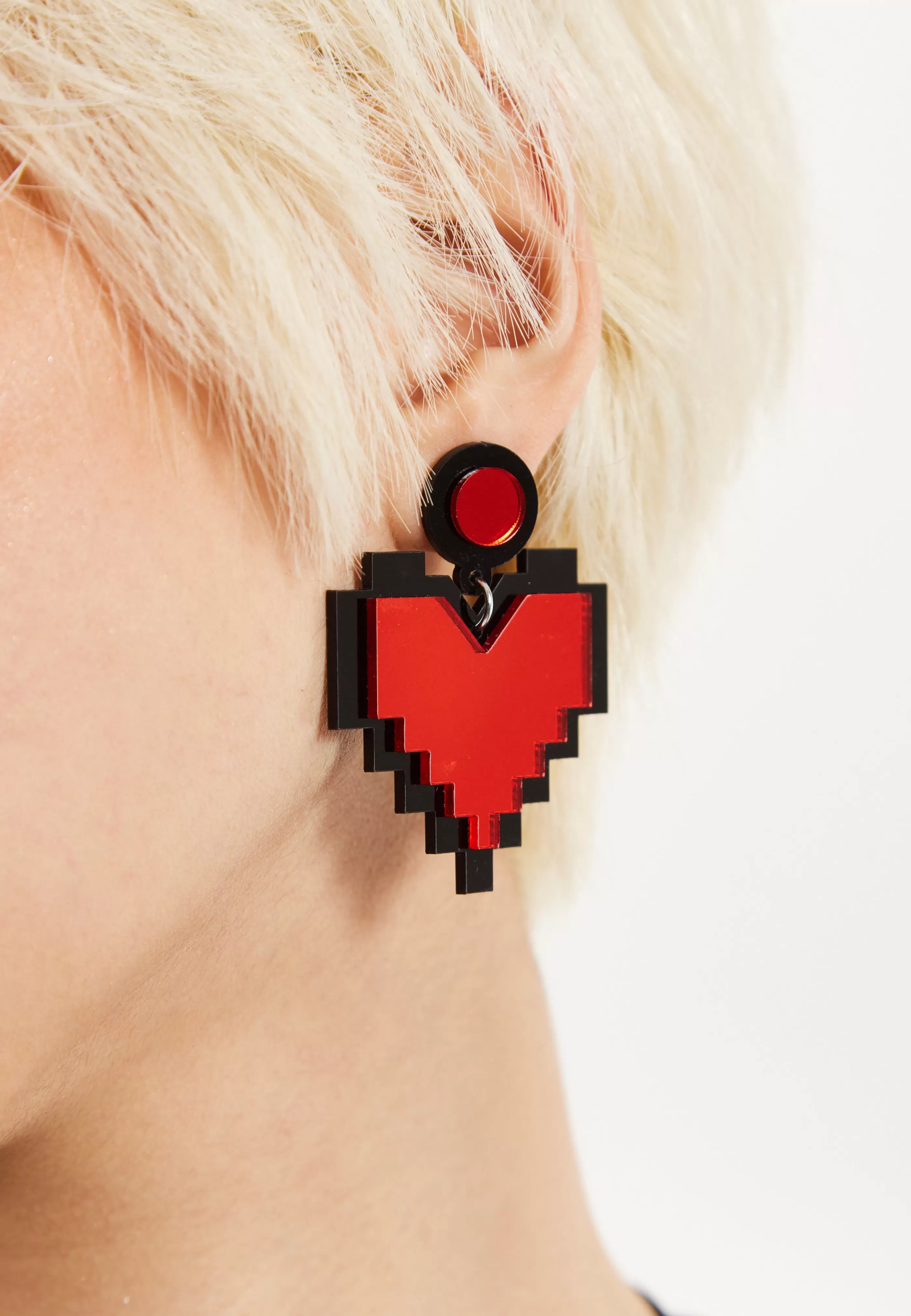 Shop Pixelated Heart Earrings With Mirror Finish Jewellery