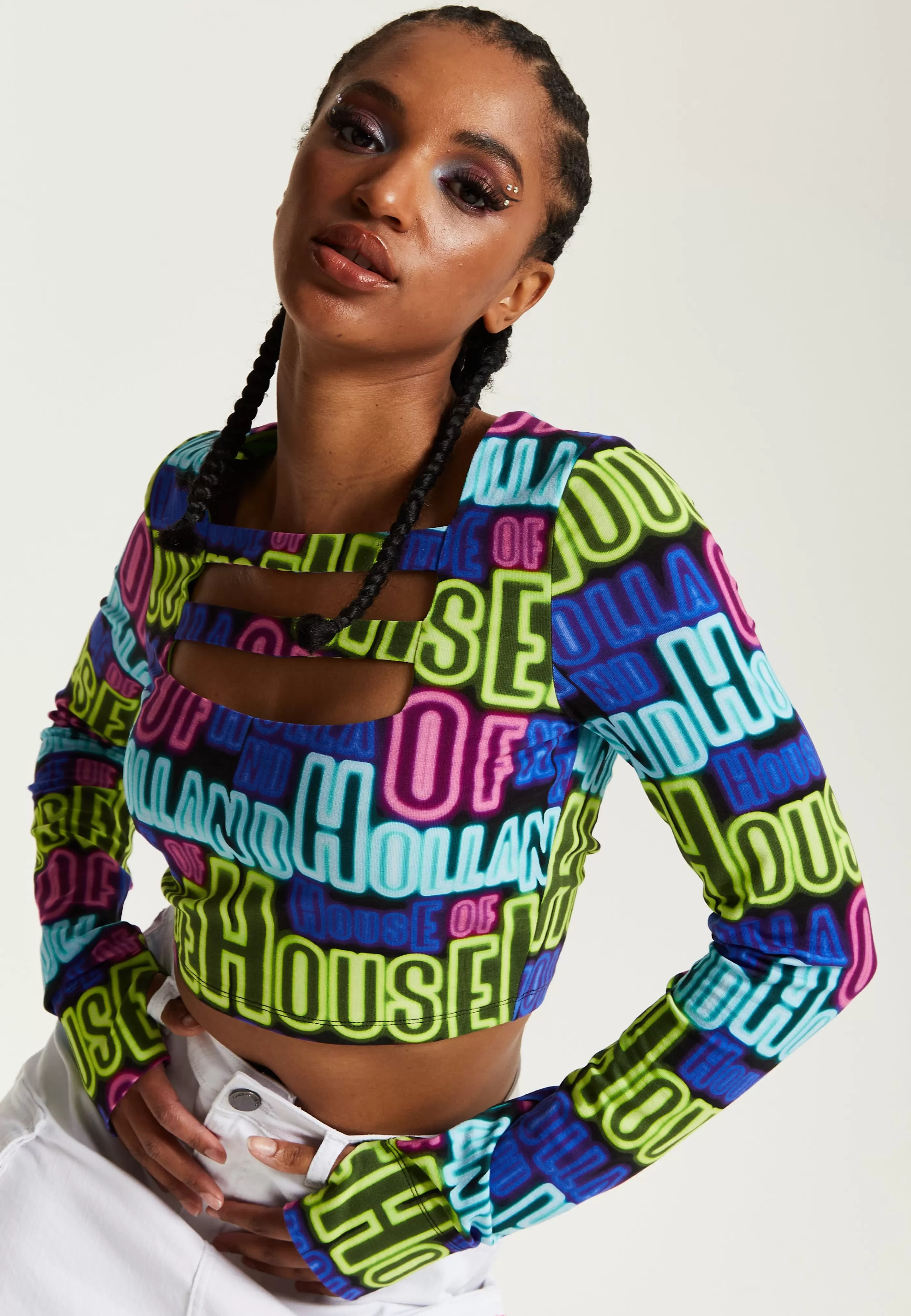 Shop Printed Multicolour Crop Top With Cut Out Details Tops & T-shirts | Tops & T-shirts