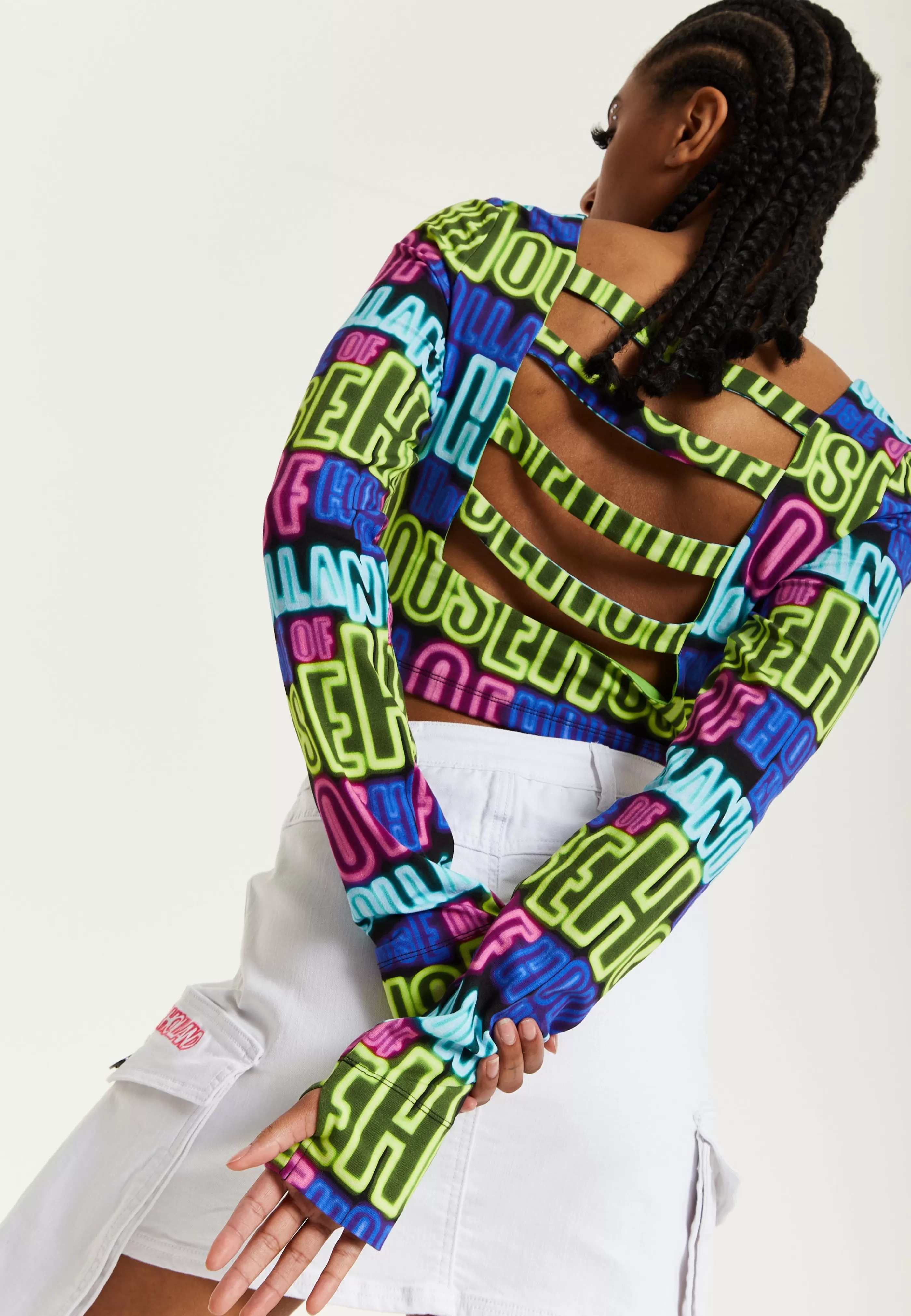 Shop Printed Multicolour Crop Top With Cut Out Details Tops & T-shirts | Tops & T-shirts