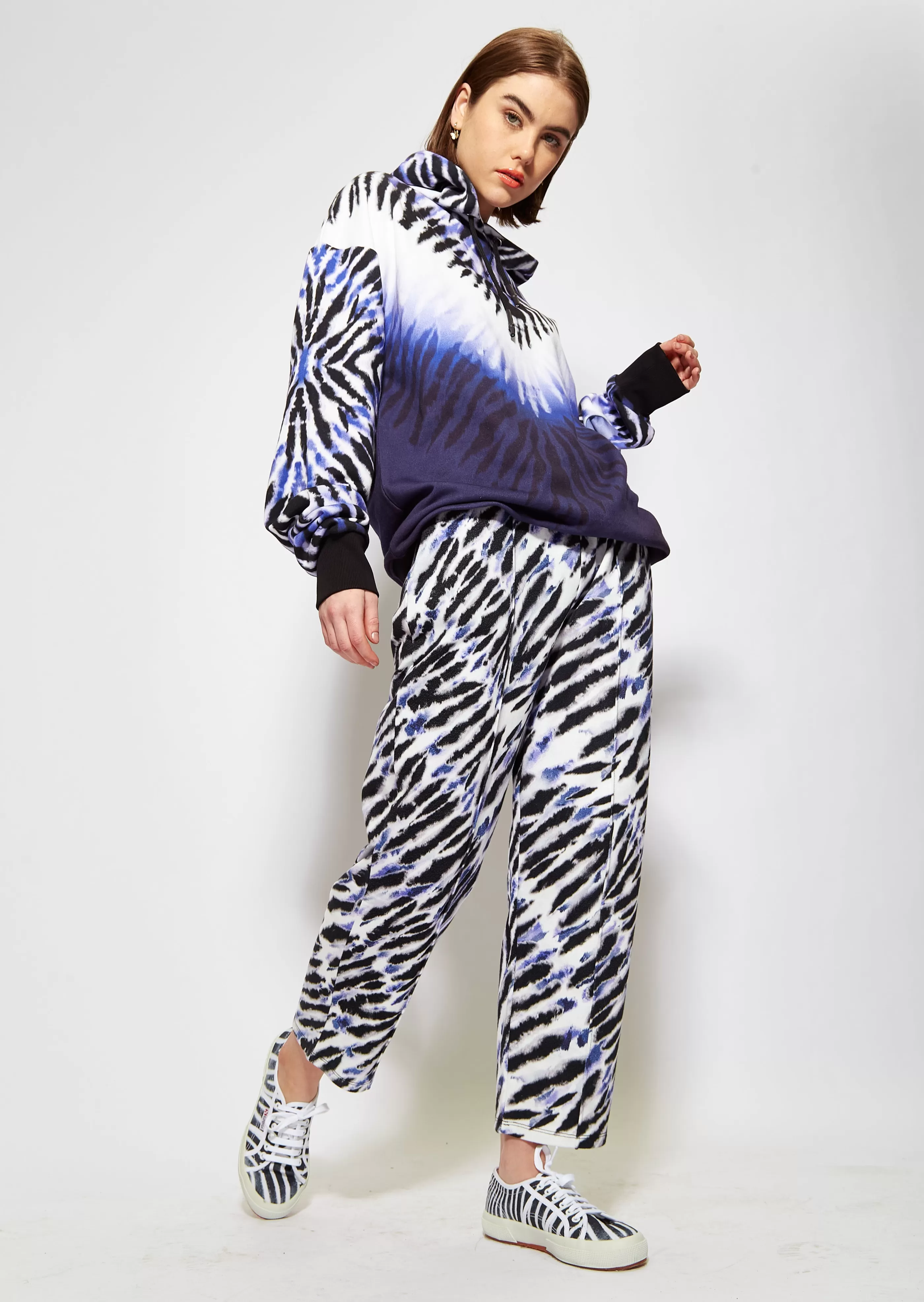 Fashion Purple And White Tie Dye Zebra Print Hoodie Jumpers & Hoodies