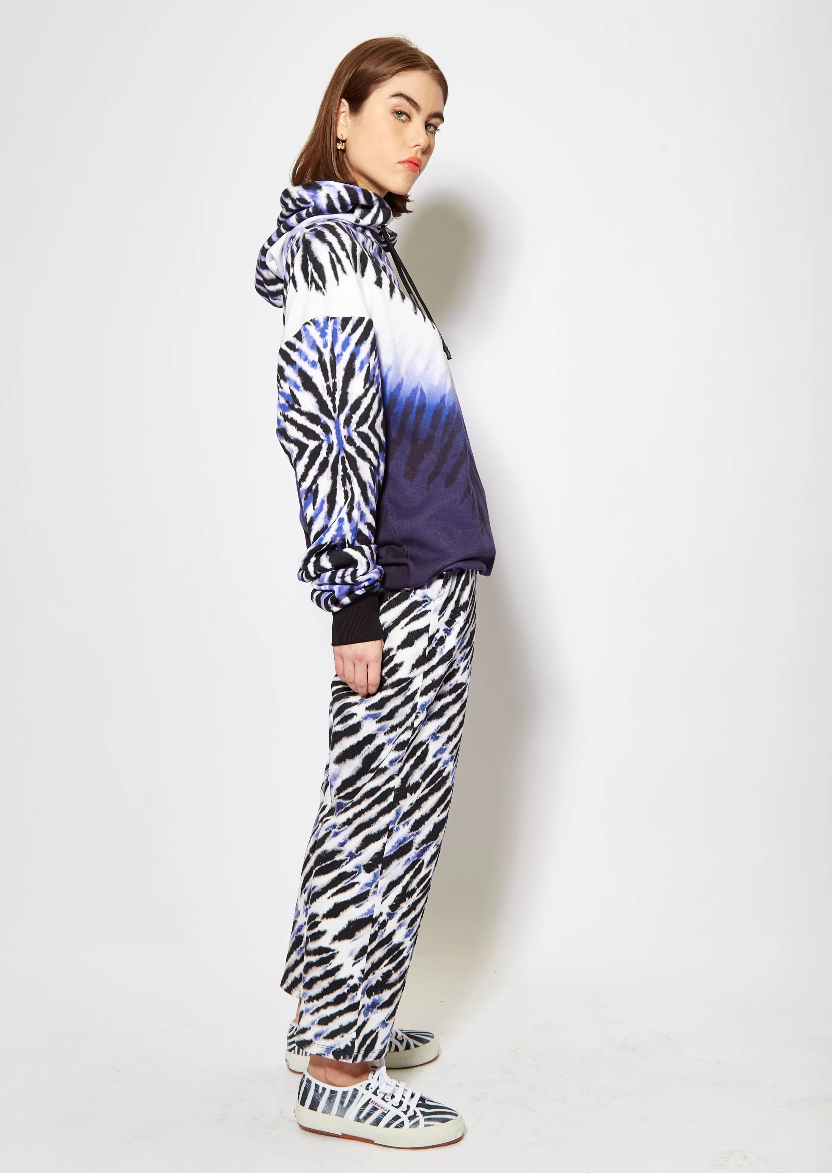 Fashion Purple And White Tie Dye Zebra Print Hoodie Jumpers & Hoodies