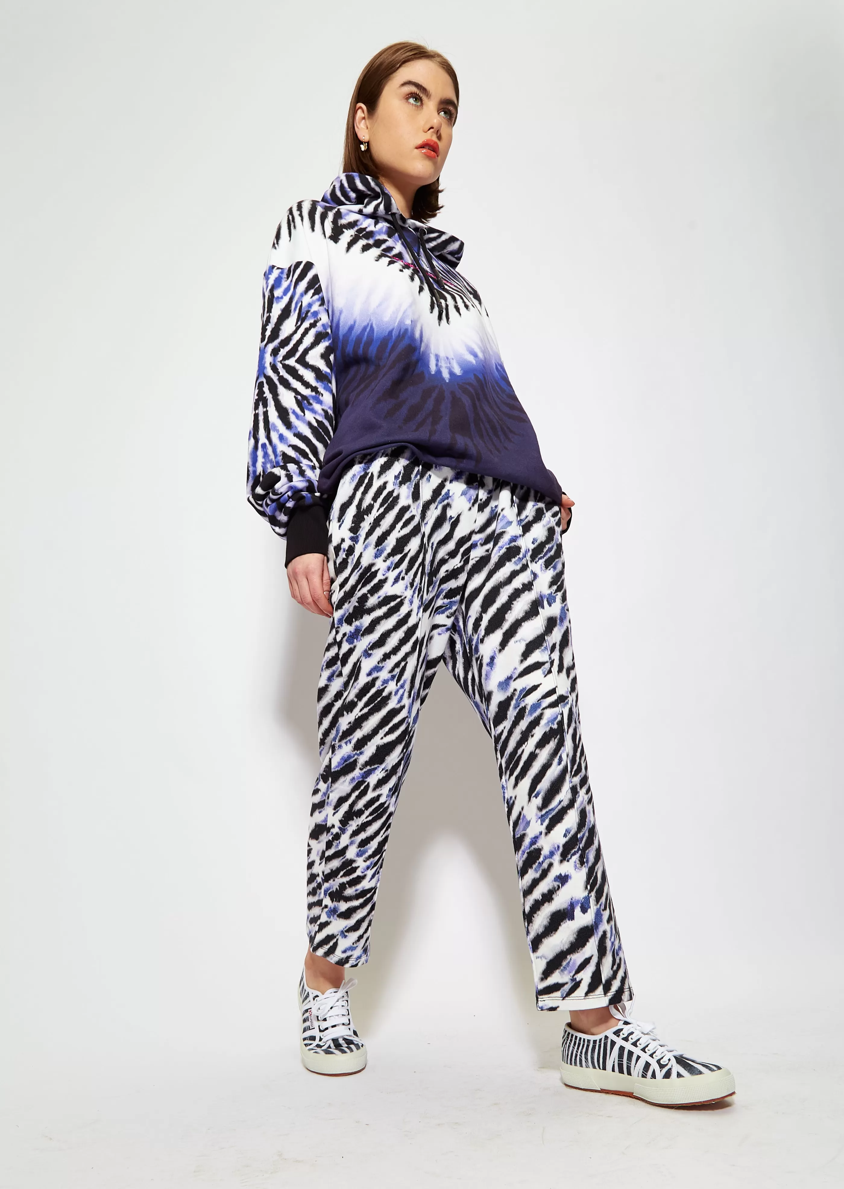 Hot Purple And White Tie Dye Zebra Print Joggers Skirts & Trousers
