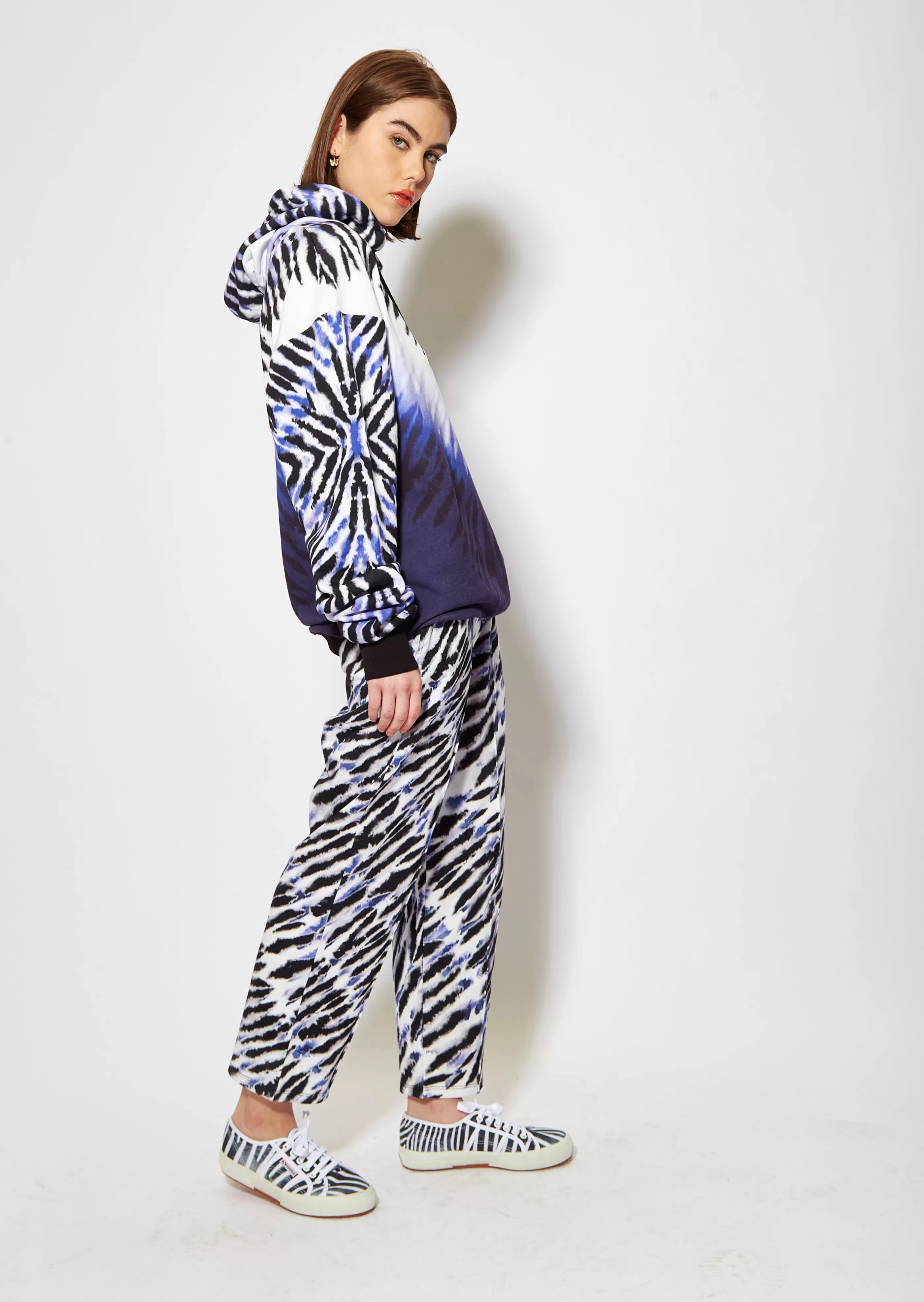 Hot Purple And White Tie Dye Zebra Print Joggers Skirts & Trousers