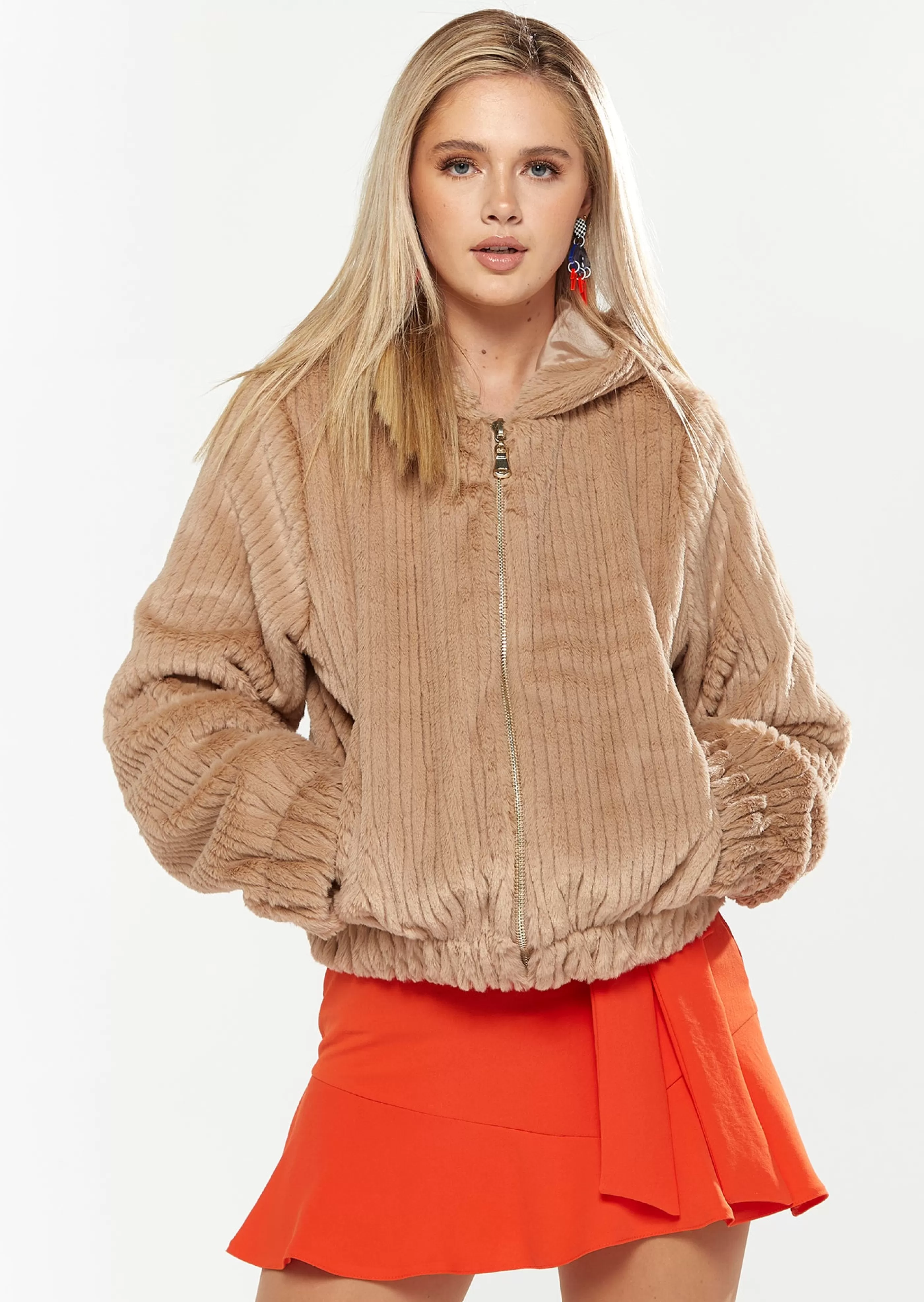 Discount Ribbed Faux Fur Jacket Outerwear