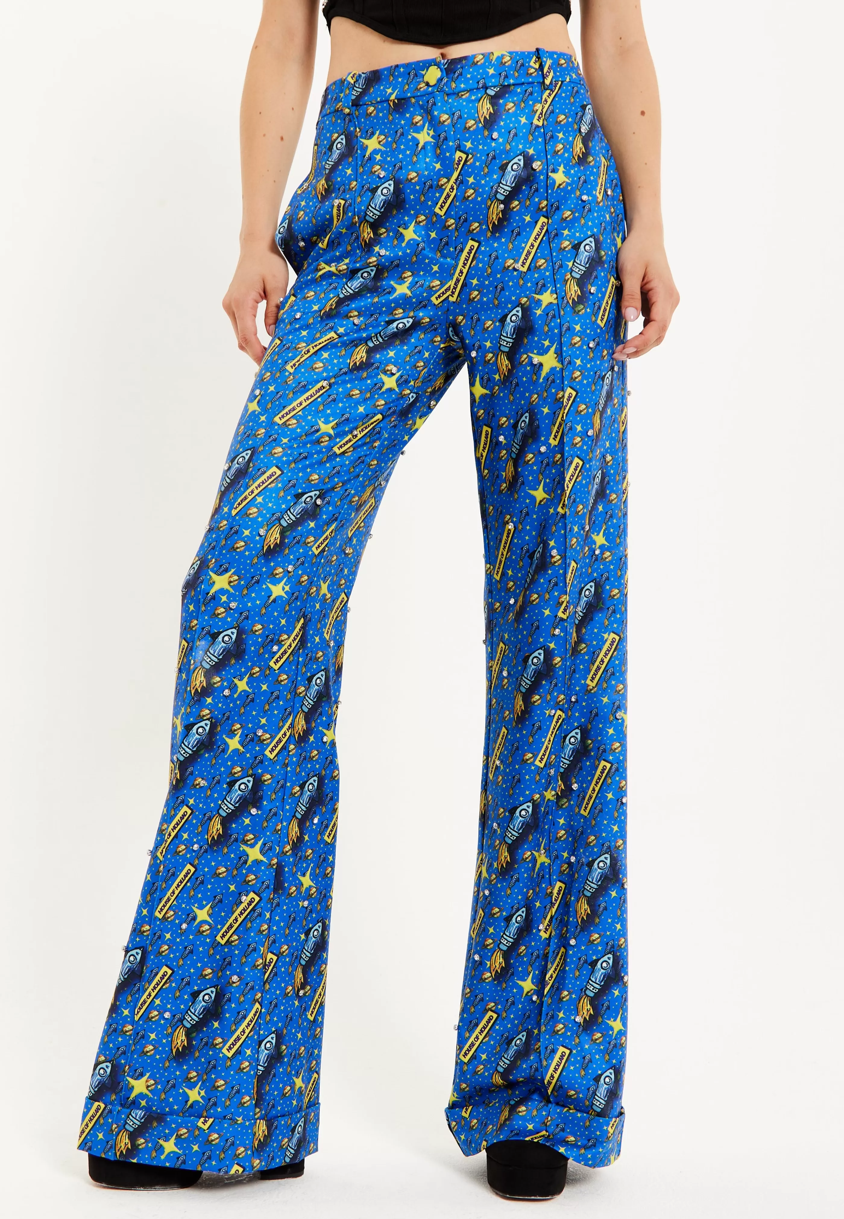 Best Rocket Print Diamante Embellished Trousers Suits