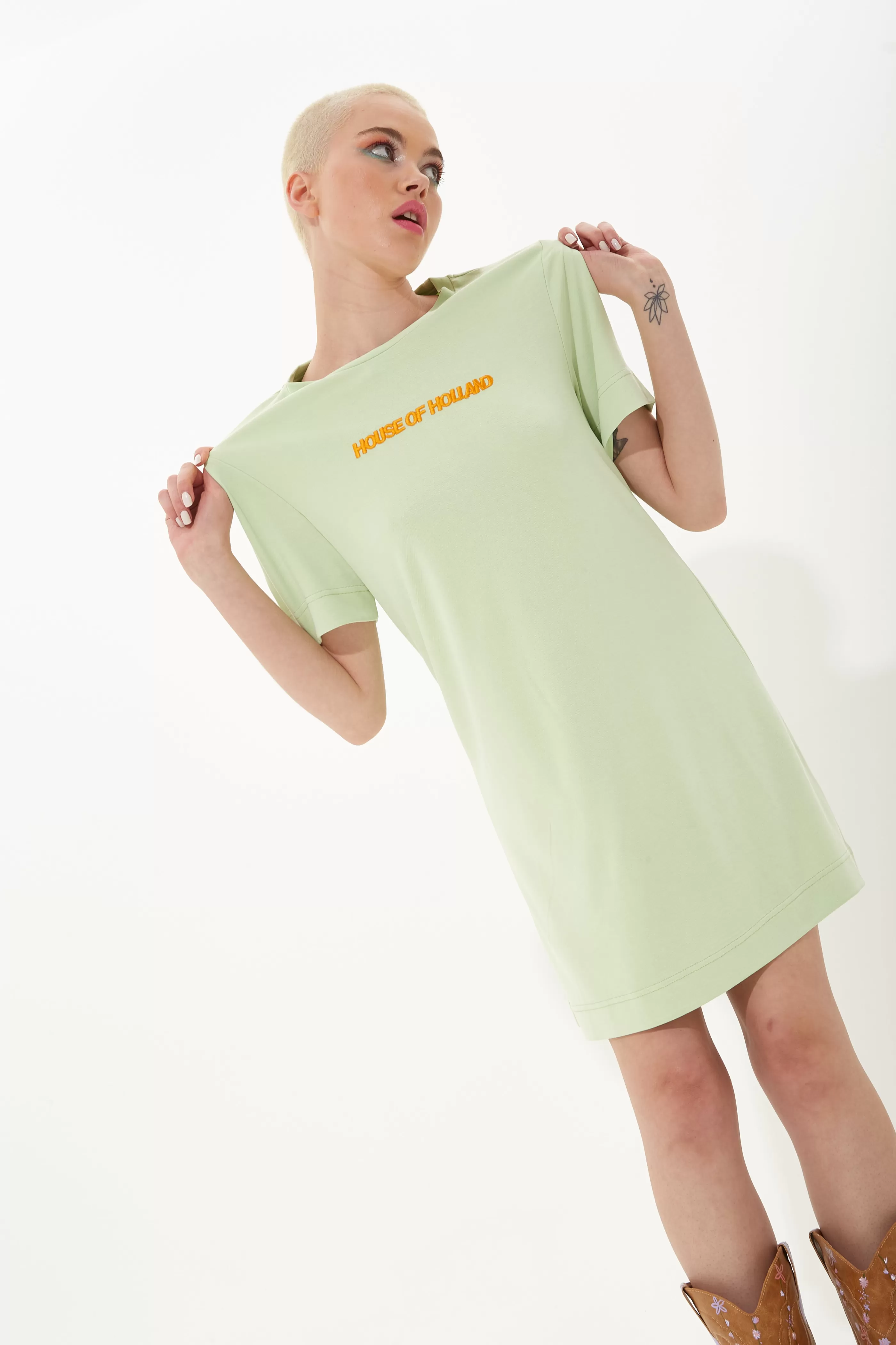 Cheap Sage Tencel T-Shirt Dress With Logo Embroidery Tops & T-shirts | Tops & T-shirts
