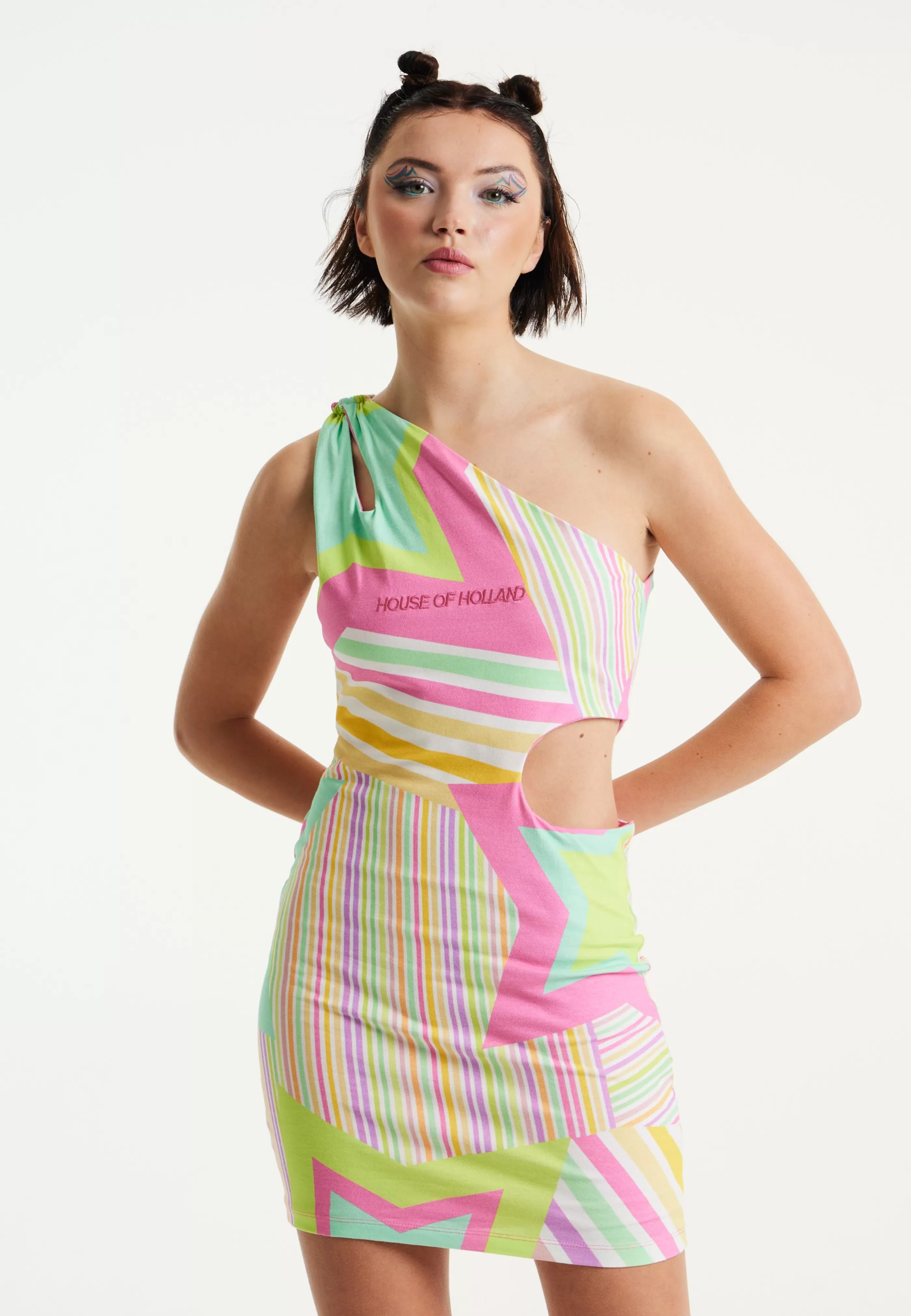 Hot Star Print Mini Jersey Dress With Cut Out Dresses | Dresses
