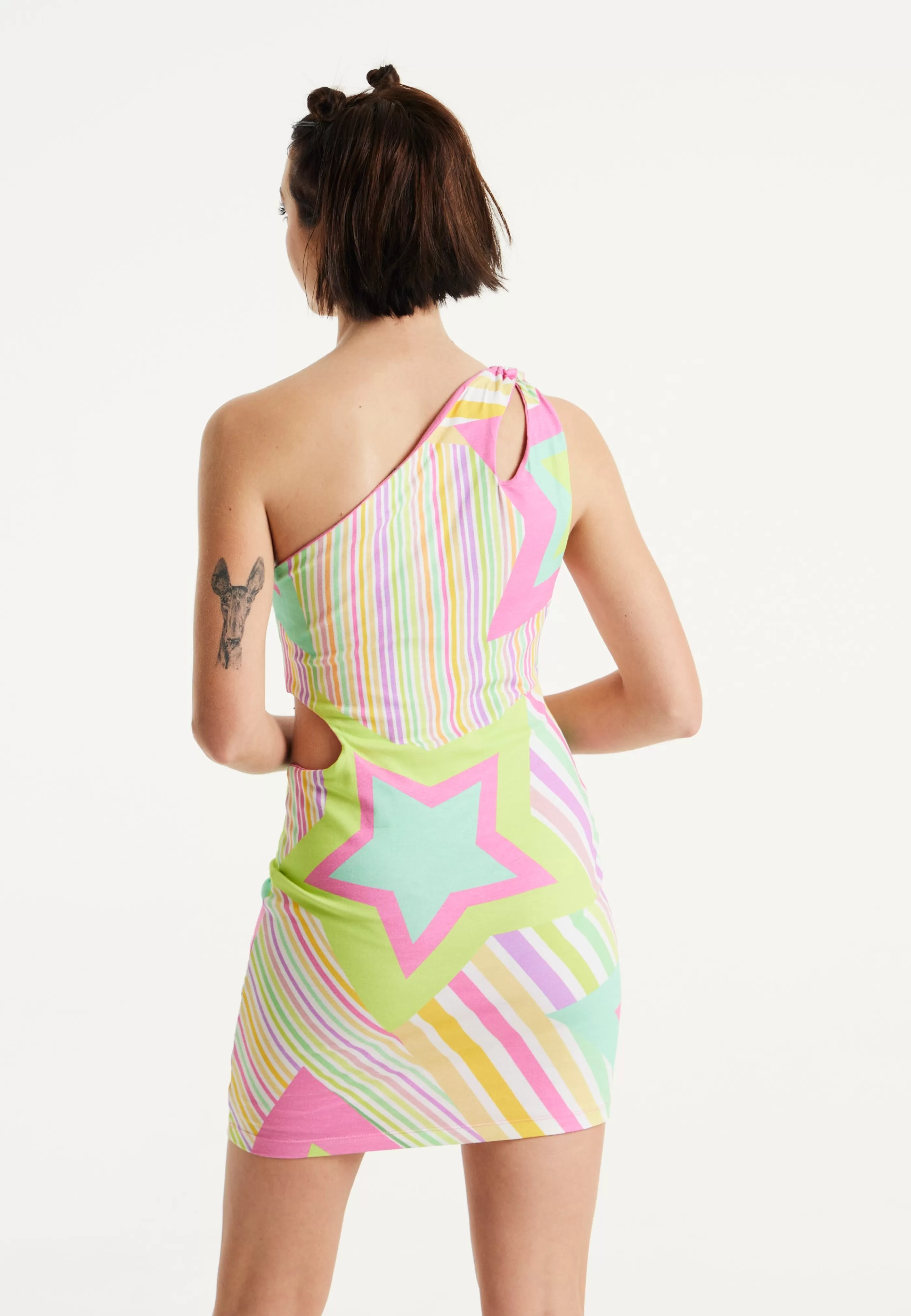 Hot Star Print Mini Jersey Dress With Cut Out Dresses | Dresses
