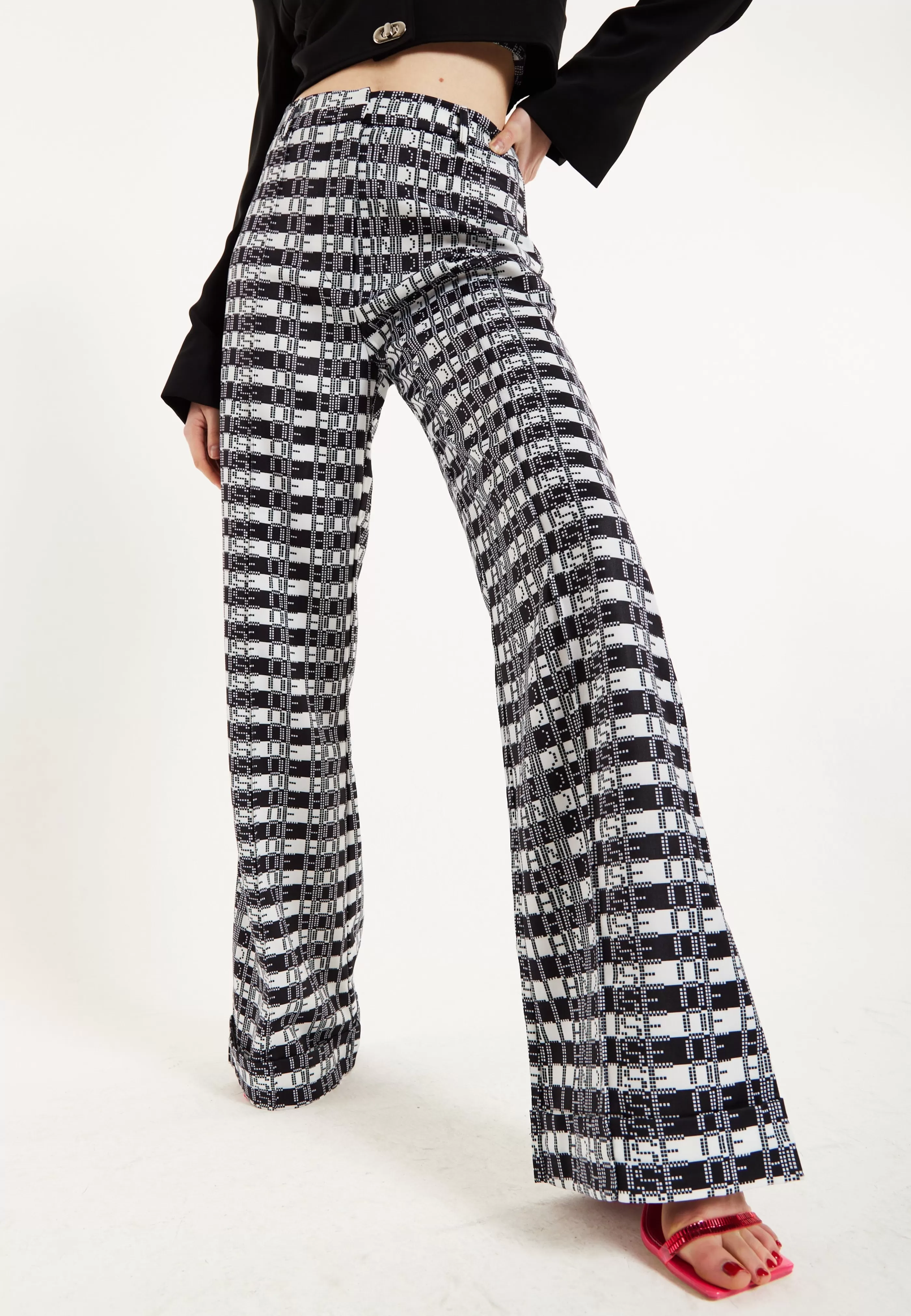 Fashion Striped And Logo Printed Trousers In And White Skirts & Trousers