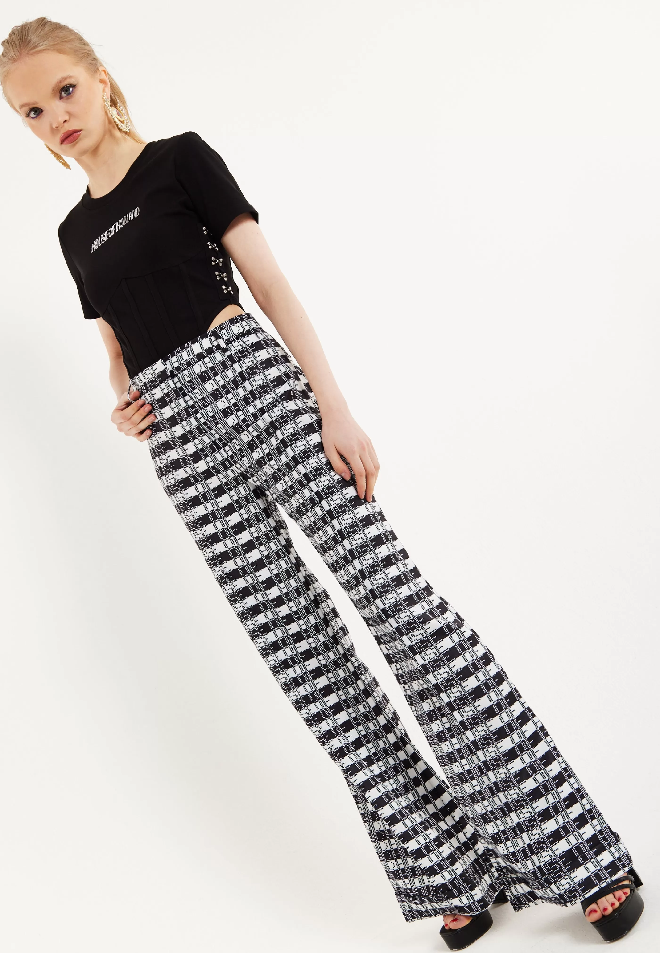 Fashion Striped And Logo Printed Trousers In And White Skirts & Trousers