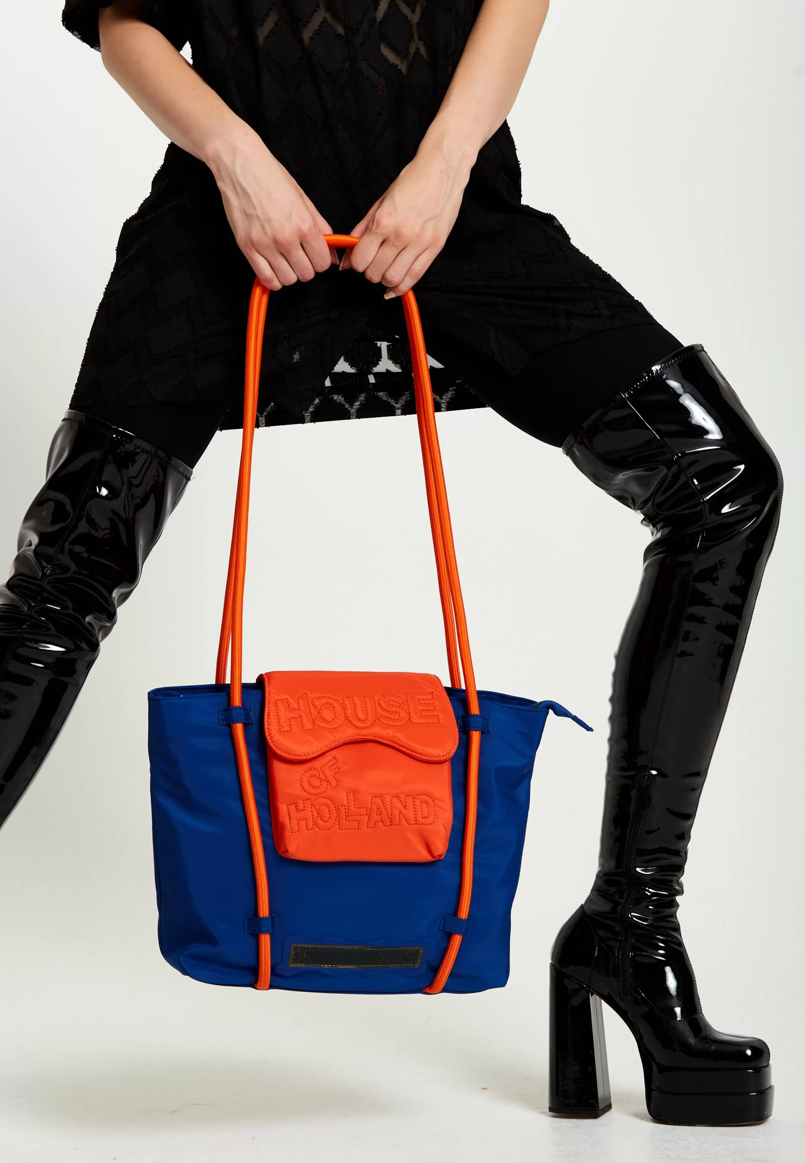 Shop Tote Bag With Quilted Logo In Orange And Royal Bags and Wallets | Bags and Wallets