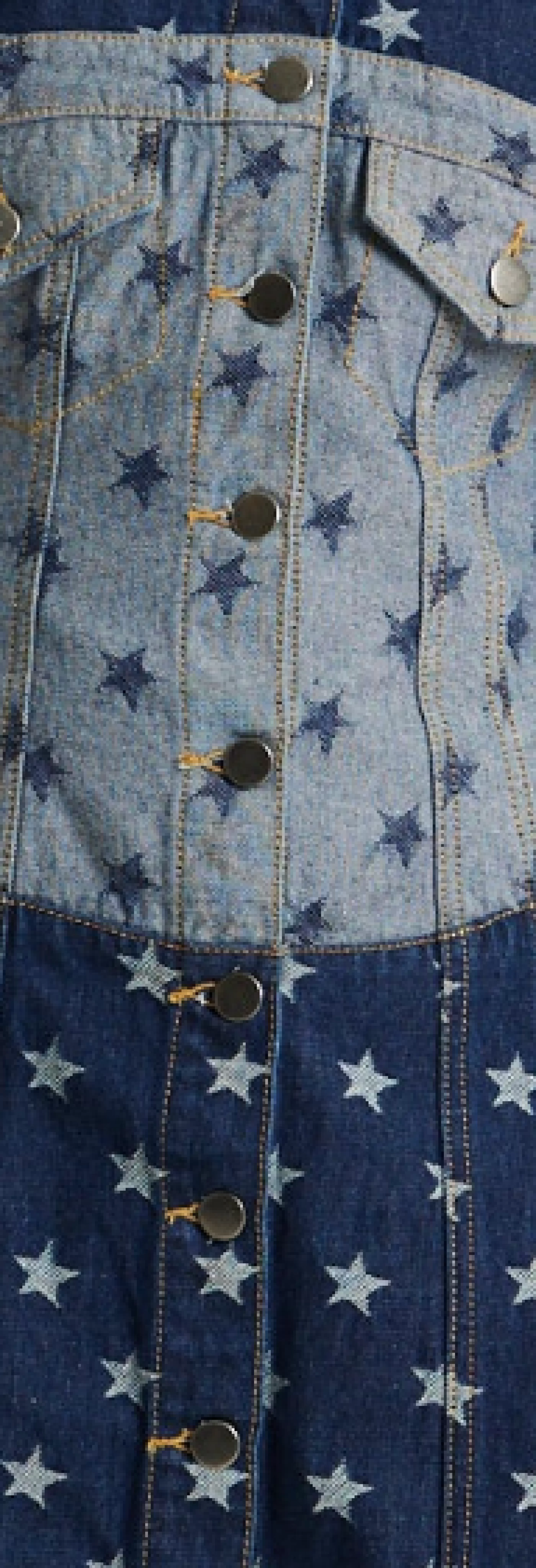 Store Two Tone Denim Star Print Short Sleeve Skater Dress Dresses | Dresses
