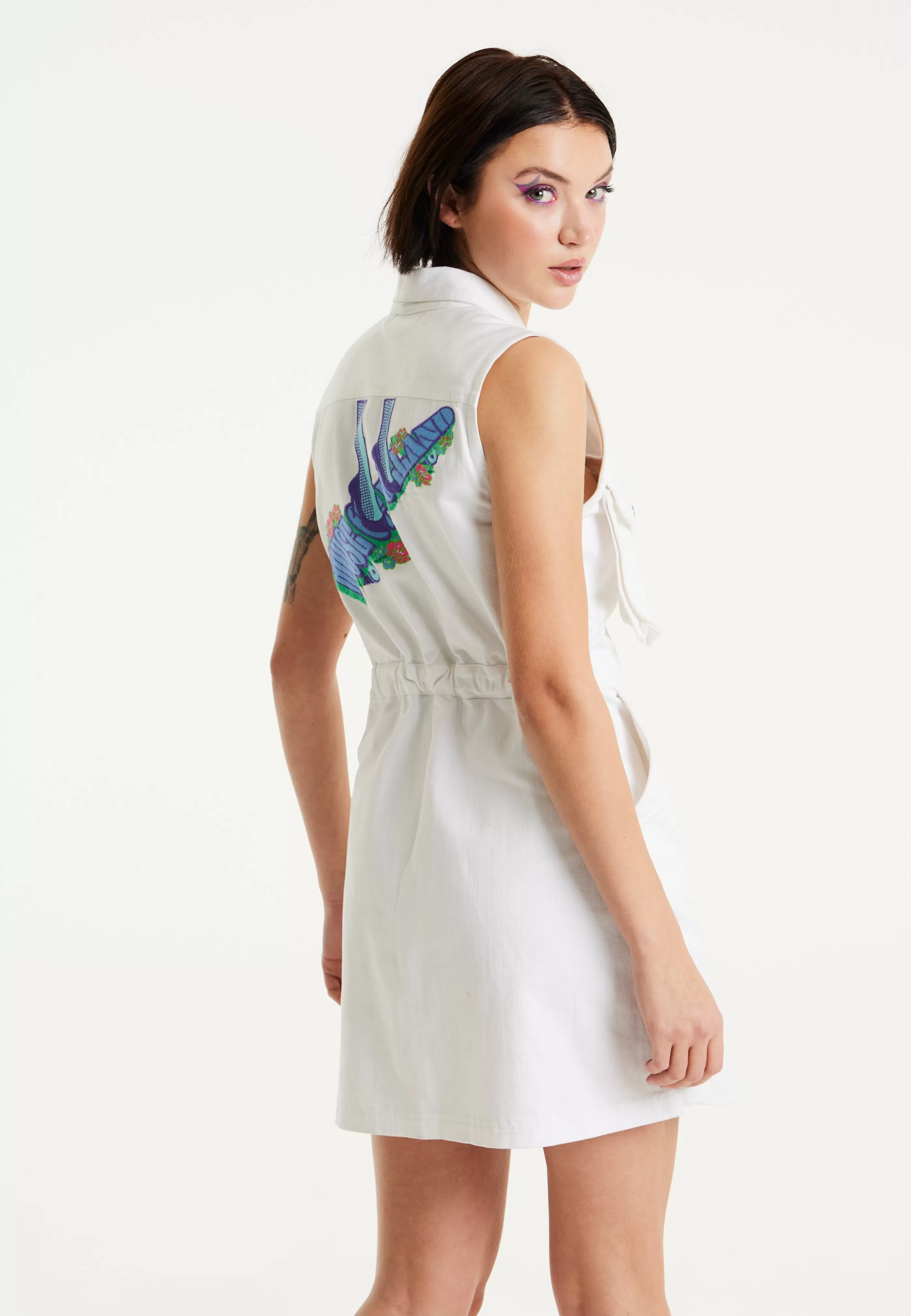Fashion Denim Mini Dress With Skater Embroidery Denim | Dresses