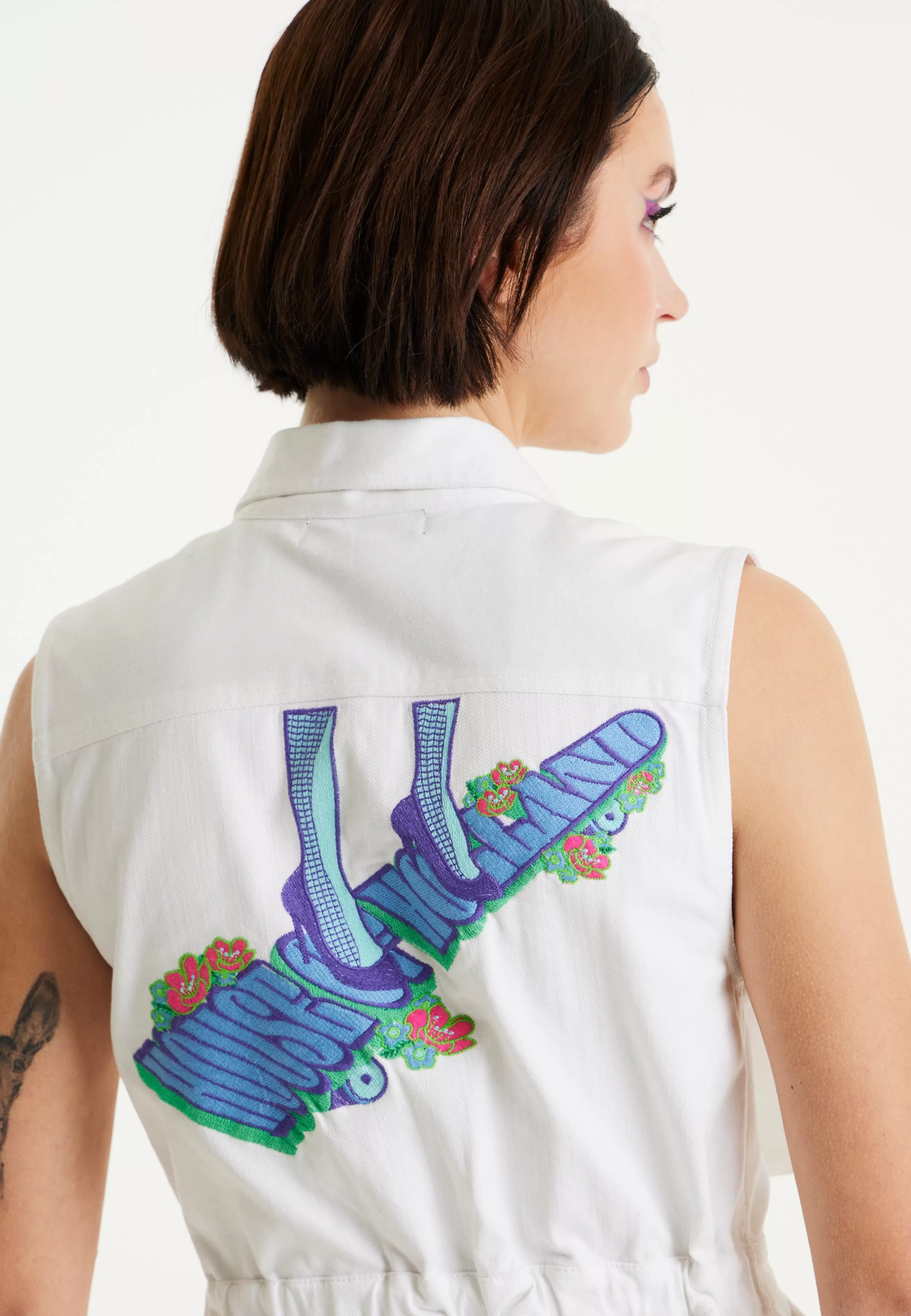 Fashion Denim Mini Dress With Skater Embroidery Denim | Dresses