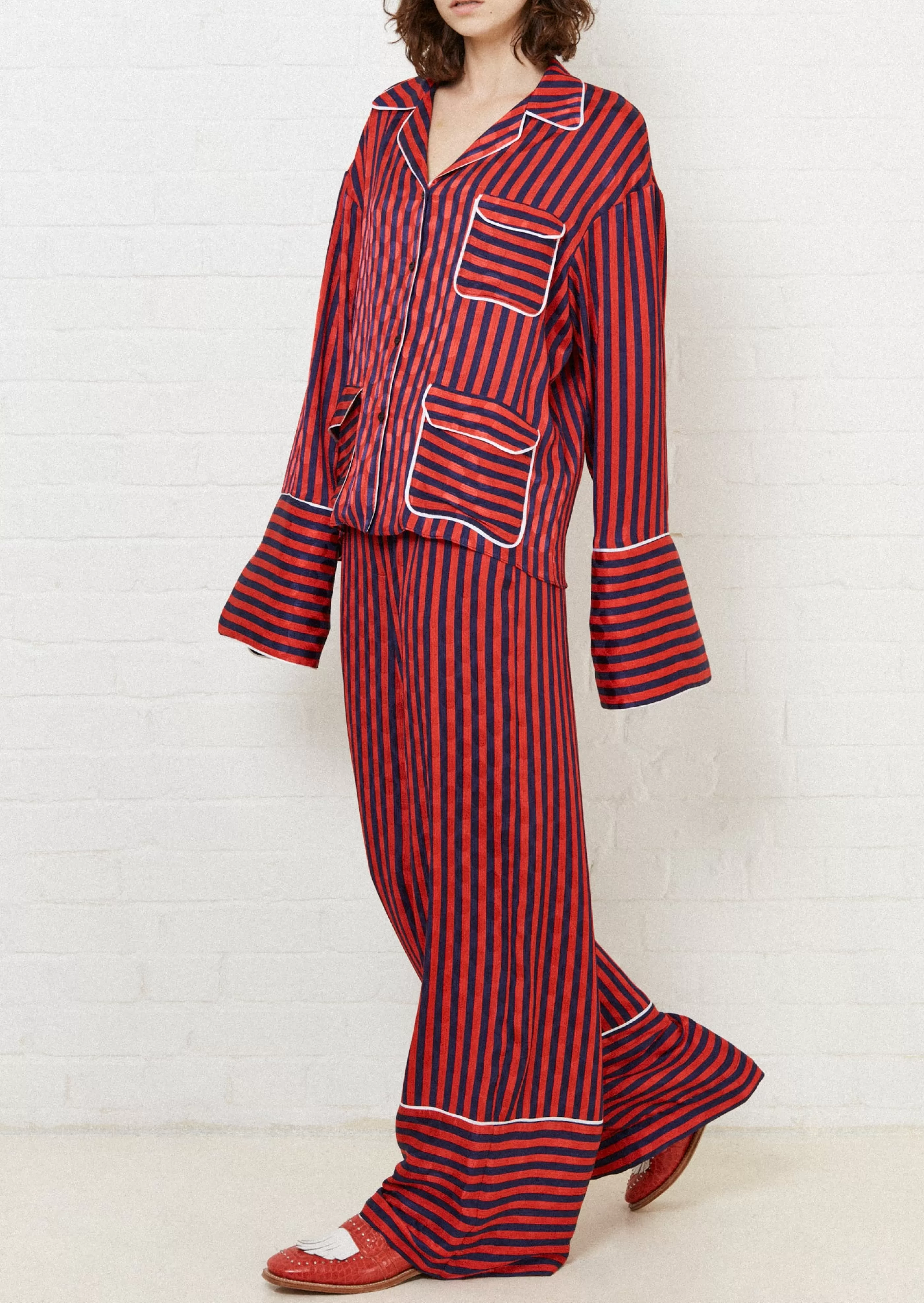 New & Navy Oversized Stripe Pyjama Style Shirt | Tops & T-shirts | Tops & T-shirts